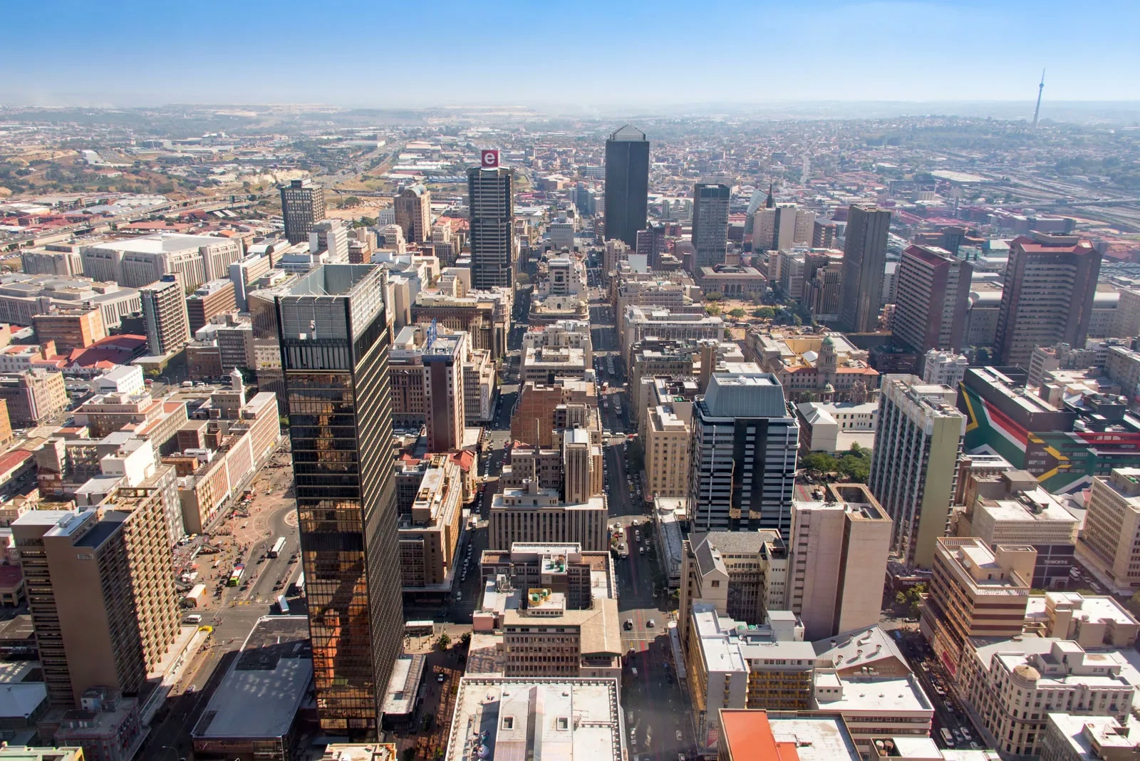 Aerial view of Johannesburg CBD, South Africa.