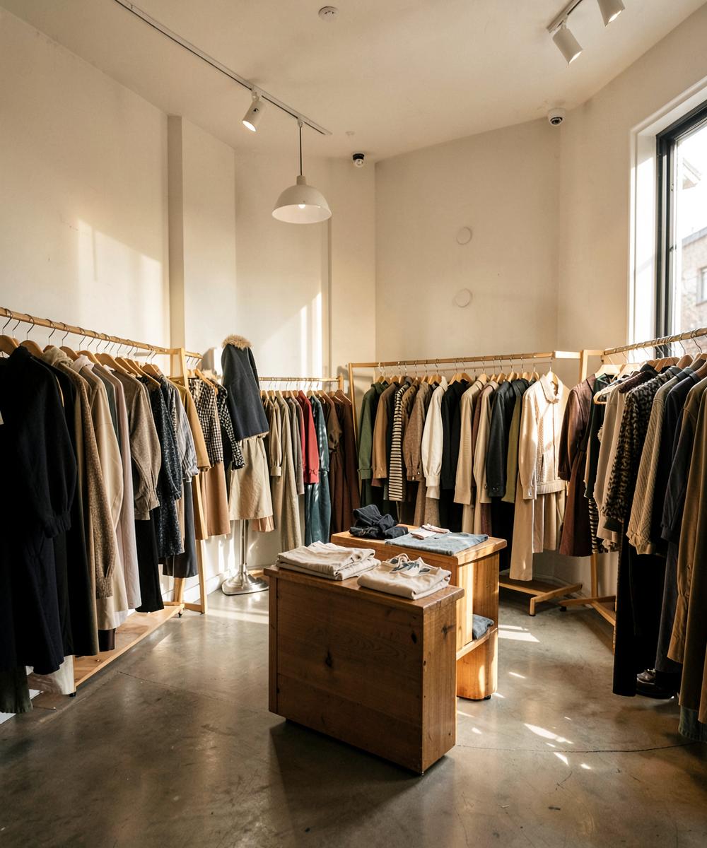 Rails of clothing inside an independent Johannesburg boutique