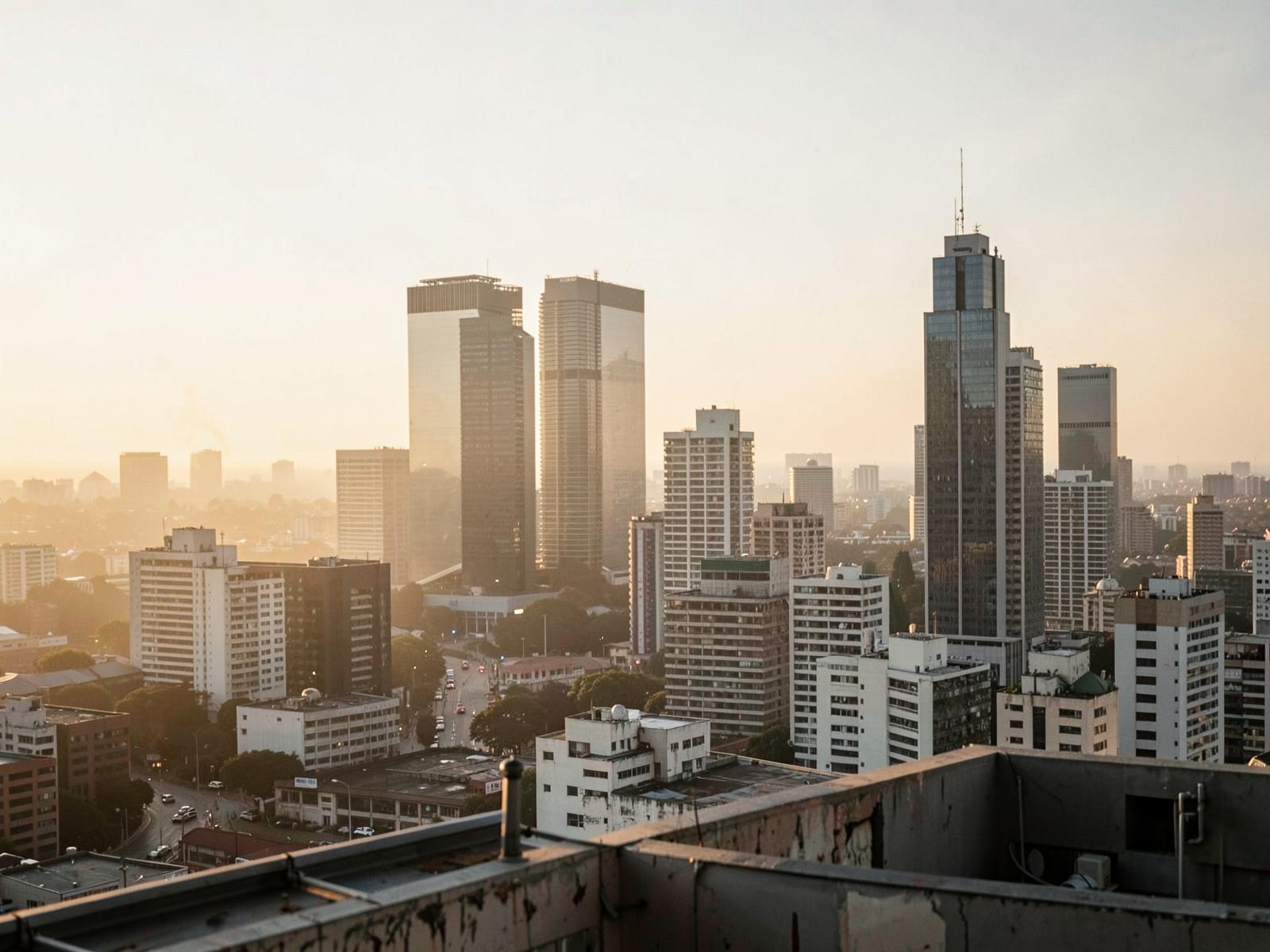 The Johannesburg skyline at golden hour, seen across the inner city